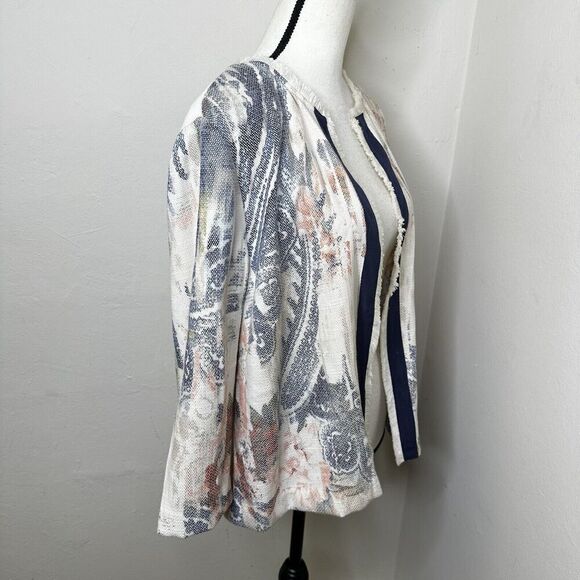 Chico's Watercolor Print Open Jacket‎ Women’s Medium Textured 3/4 Sleeve Size 3 - Picture 10 of 14